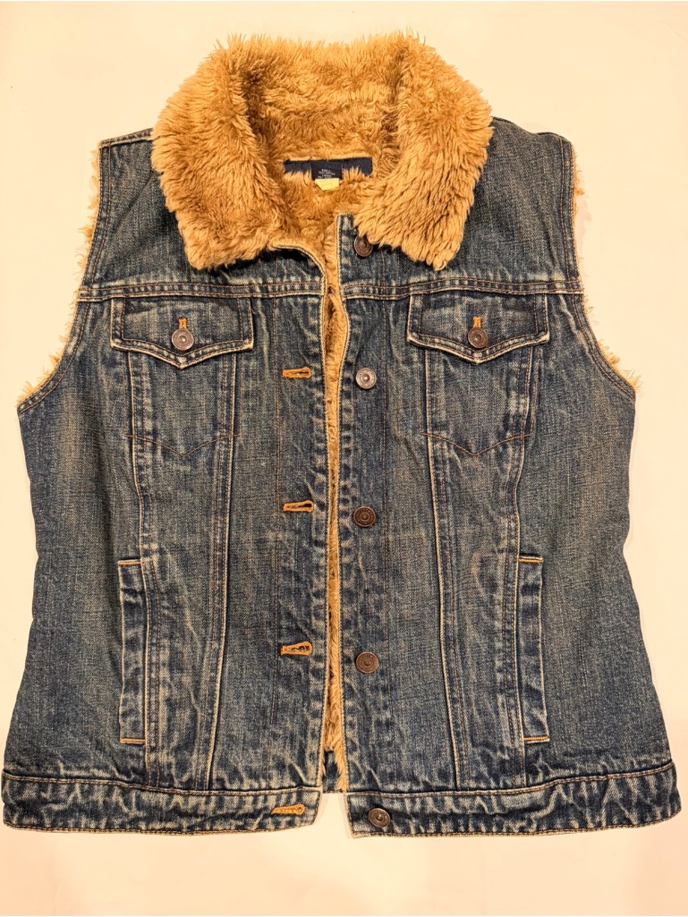 GAP Vintage y2k fur trim denim vest
